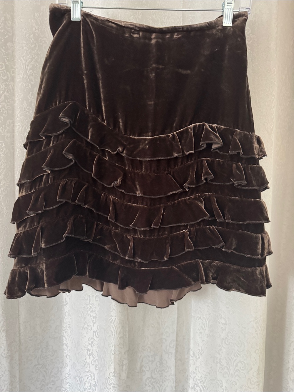 LOFT Brown Velvet Ruffle Skirt Sz: 8 P